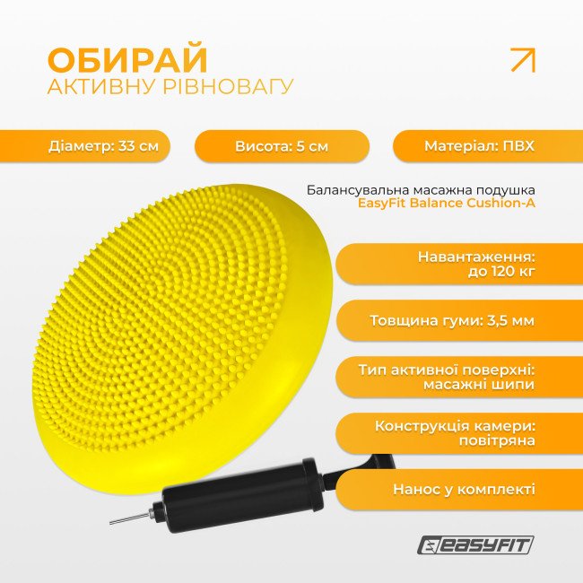 Балансувальна масажна подушка EasyFit жовта