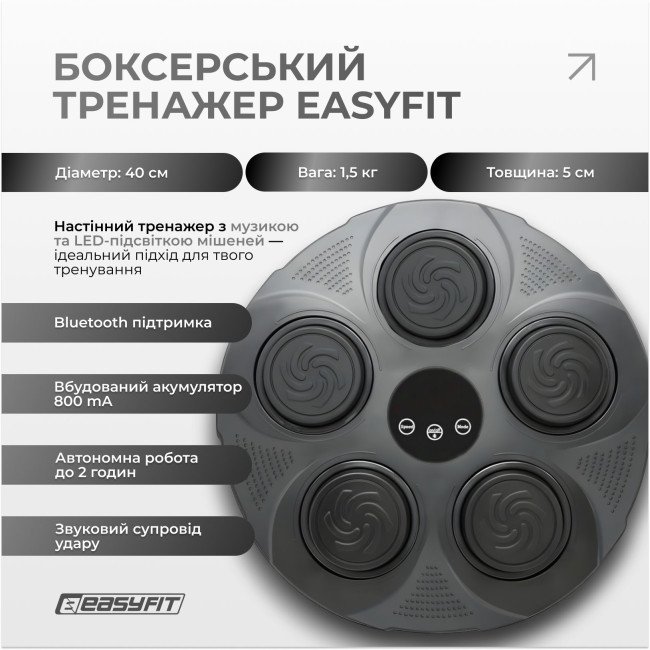 Боксерський тренажер EasyFit настінний  музичний з підсвіткою