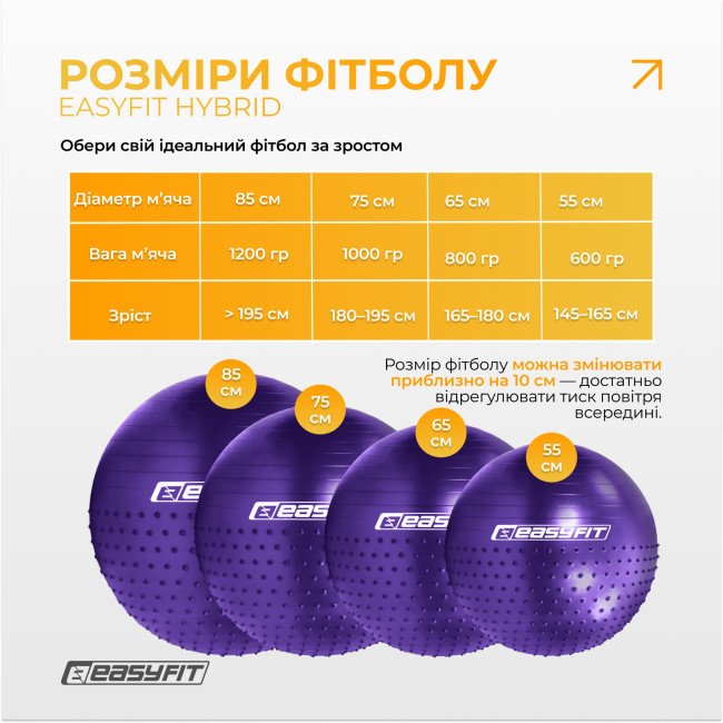 Фітбол 75 см EasyFit Hybrid фіолетовий (фітбол напівмасажний)