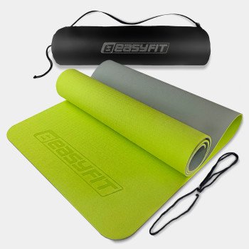 Килимок для йоги та фітнесу EasyFit TPE+TC 6 мм двошаровий + Чохол лимонний-сірий