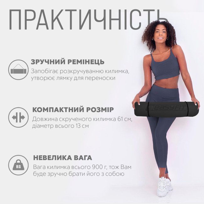 Килимок для йоги та фітнесу EasyFit TPE+TC 6мм двошаровий чорний-фіолетовий