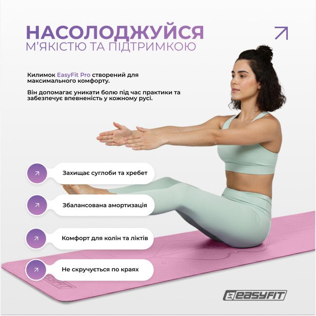 Килимок для йоги професійний EasyFit Pro каучук 5 мм Рожевий