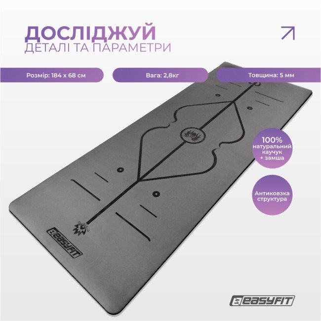 Килимок для йоги професійний EasyFit Pro каучук 5 мм Чорний