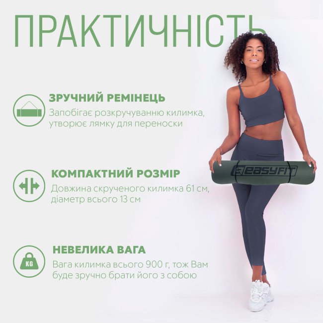 Килимок для йоги та фітнесу EasyFit TPE+TC 6мм двошаровий чорно-зелений