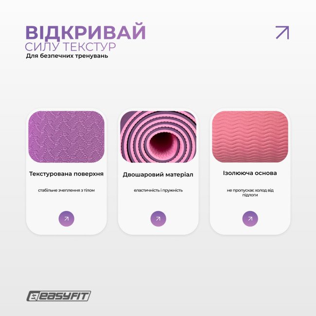 Килимок для йоги та фітнесу EasyFit Polarity Padma з ремнем