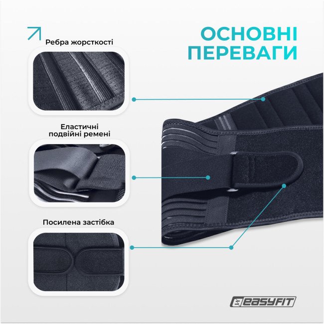 Пояс для спини з 4 ребрами жорсткості EasyFit (M)