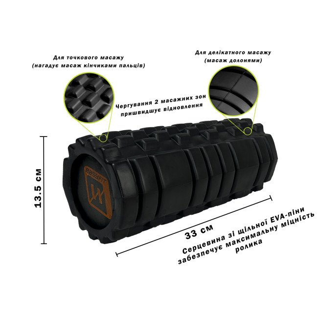 Масажний ролик EasyFit Solid Roller v.1.1s 33 см чорний