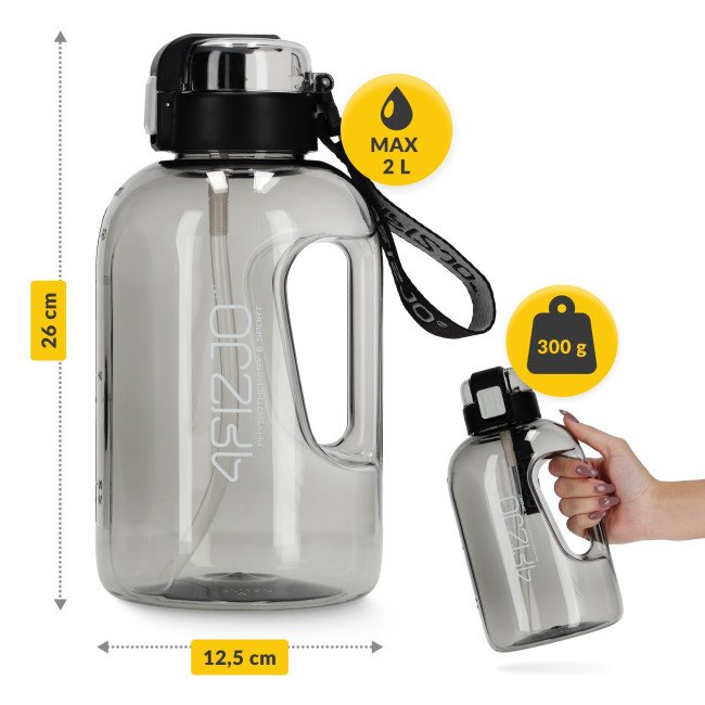 Пляшка для води спортивна 4FIZJO 2000 мл Grey (P-5905973403825)