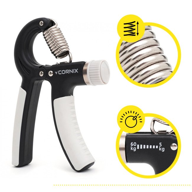 Еспандер кистьовий Cornix 5-60 кг з регульованим навантаженням XR-0142 Black/Grey