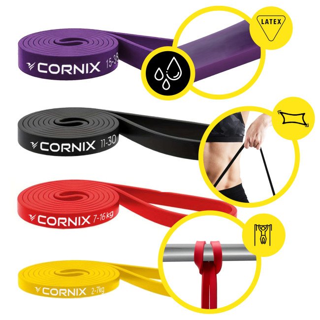 Еспандер-петля Cornix Power Band 2-38 кг (резина для фітнесу та спорту) набір 4 шт XR-0087