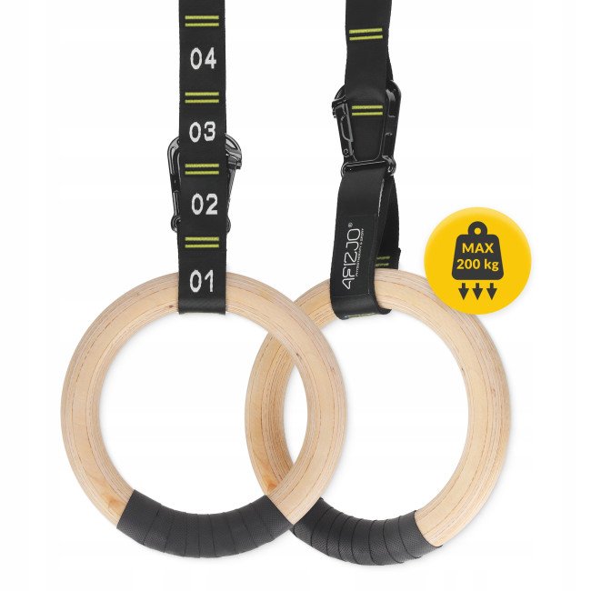 Гімнастичні кільця 4FIZJO дерев'яні, регульовані Black/Yellow (P-5905973402729)