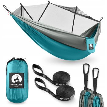 Гамак туристичний Mountain Goat 270 x 140 см з москітною сіткою, одномісний, підвісний Grey/Turquoise (P-5905973408011)