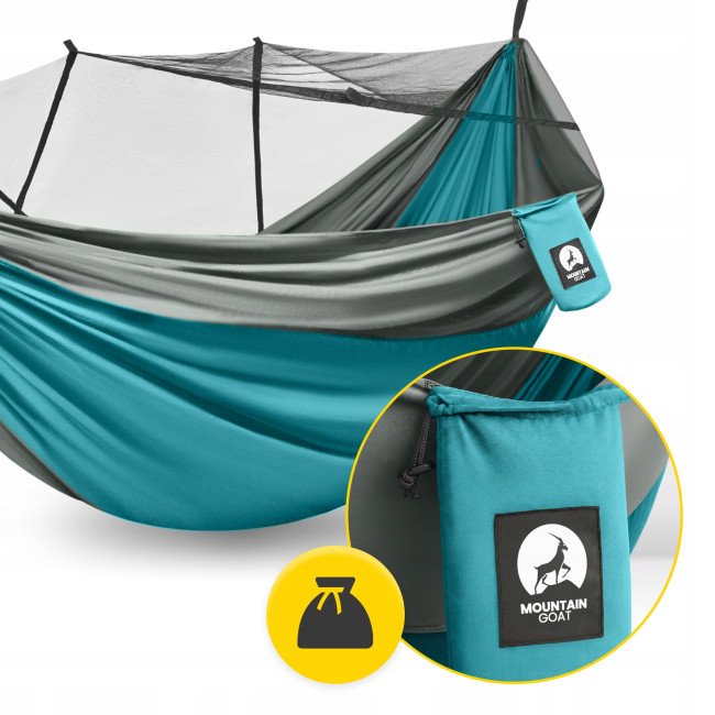 Гамак туристичний Mountain Goat 270 x 140 см з москітною сіткою, одномісний, підвісний Grey/Turquoise (P-5905973408011)