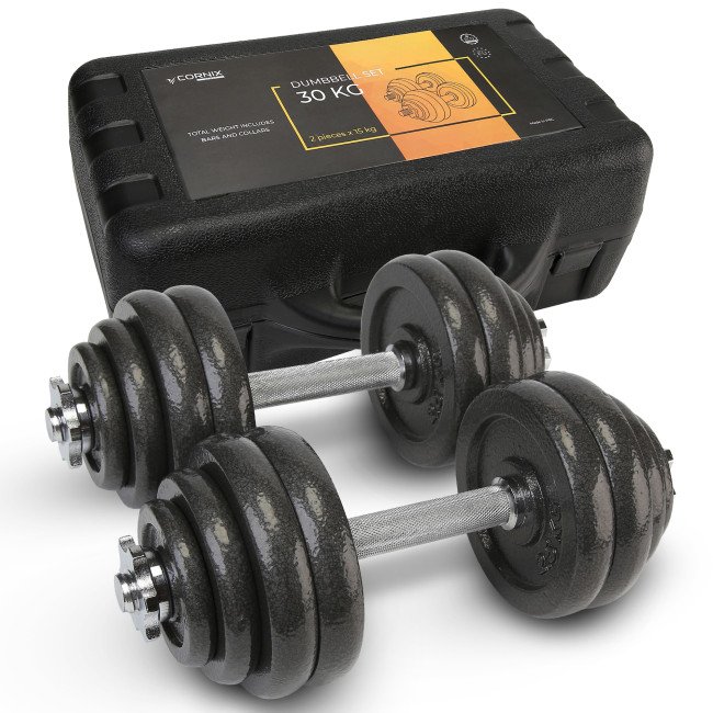 Гантелі металеві Cornix 2 x 15 кг набірні, в кейсі XR-0442 Black