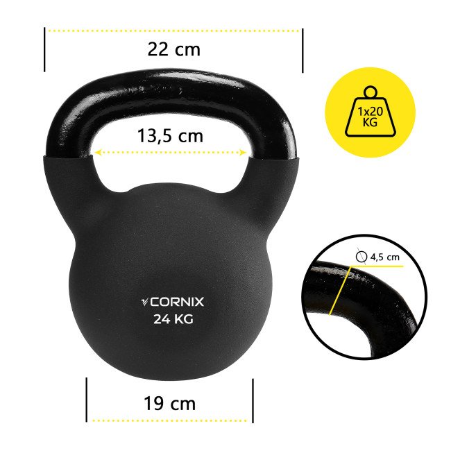 Гиря металева Cornix 24 кг з вініловим покриттям XR-0440 Black