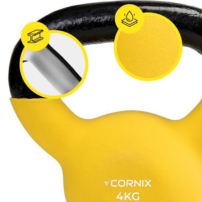 Гиря металева Cornix 4 кг з вініловим покриттям XR-0435 Yellow/Black