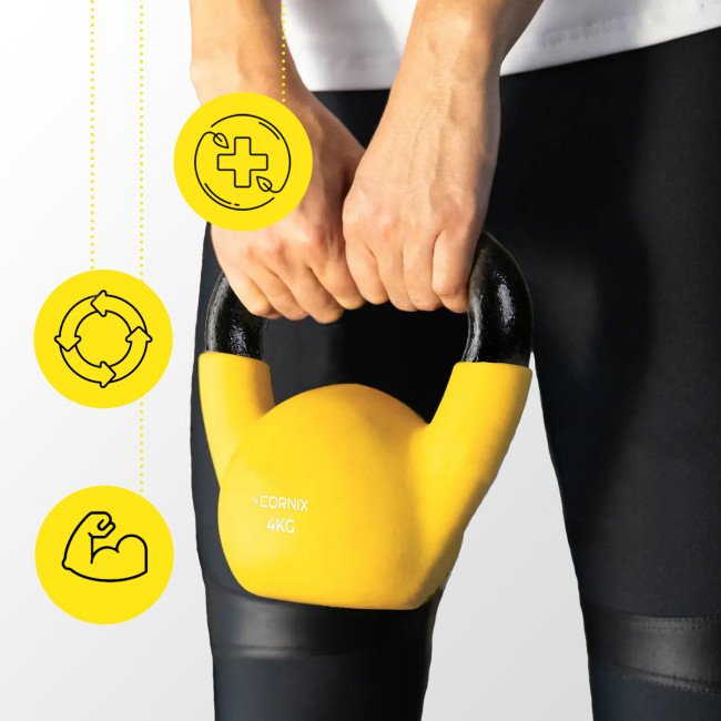 Гиря металева Cornix 4 кг з вініловим покриттям XR-0435 Yellow/Black