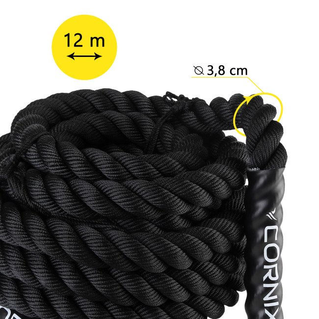 Канат тренувальний Cornix Battle Rope 12 м для кросфіту XR-0574 Black
