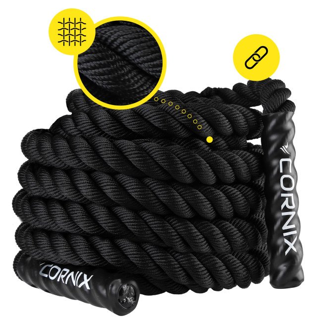 Канат тренувальний Cornix Battle Rope 12 м для кросфіту XR-0574 Black