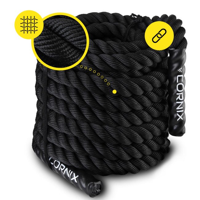 Канат тренувальний Cornix Battle Rope 15 м для кросфіту XR-0575 Black