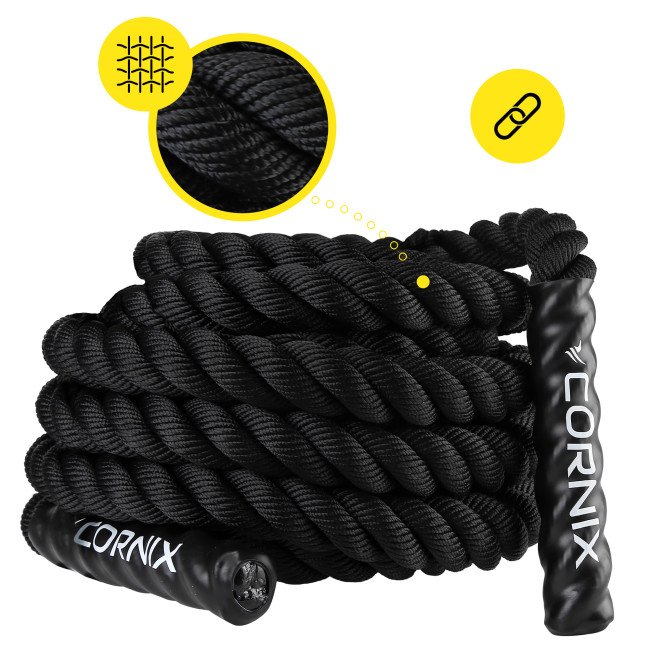 Канат тренувальний Cornix Battle Rope 9 м для кросфіту XR-0573 Black
