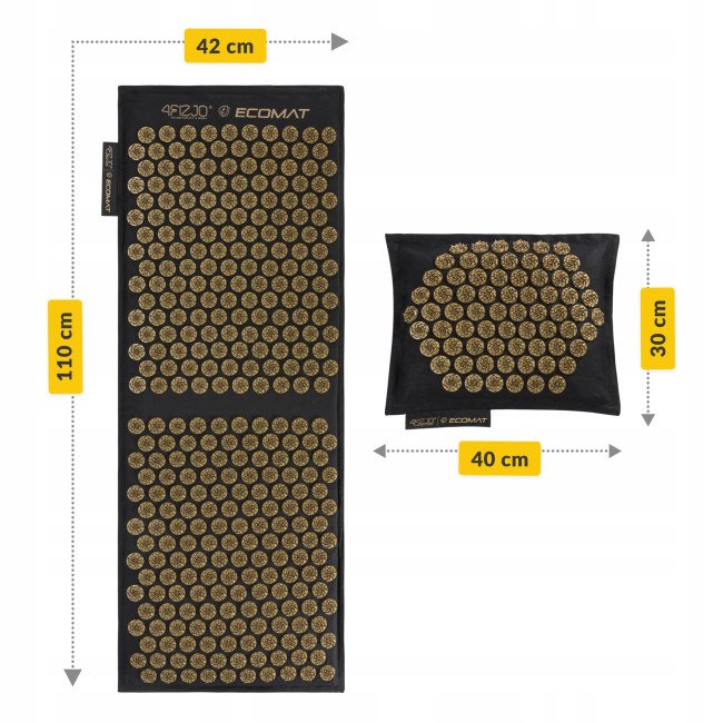 Килимок акупунктурний з подушкою 4FIZJO Eco Mat XL Аплікатор Кузнєцова Black/Gold (P-5907739313591)
