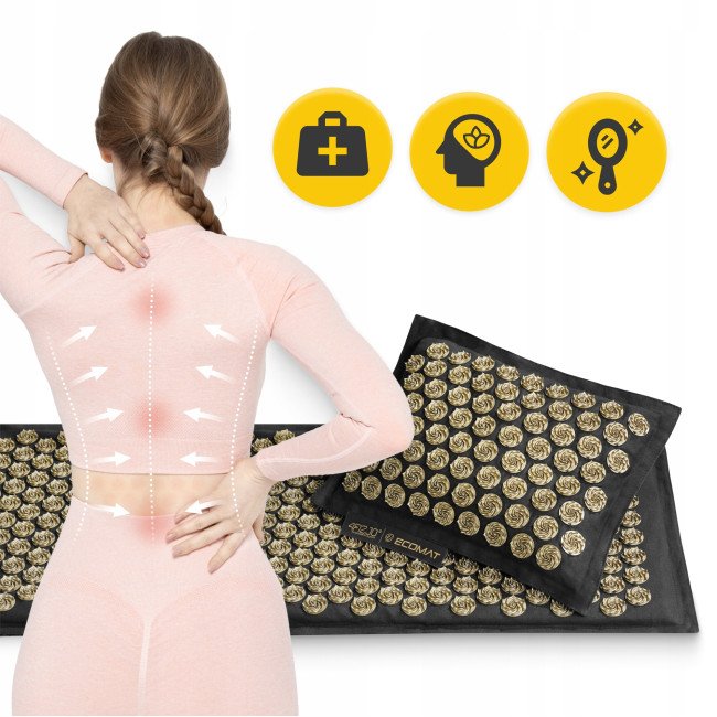 Килимок акупунктурний з подушкою 4FIZJO Eco Mat XL Аплікатор Кузнєцова Black/Gold (P-5907739313591)