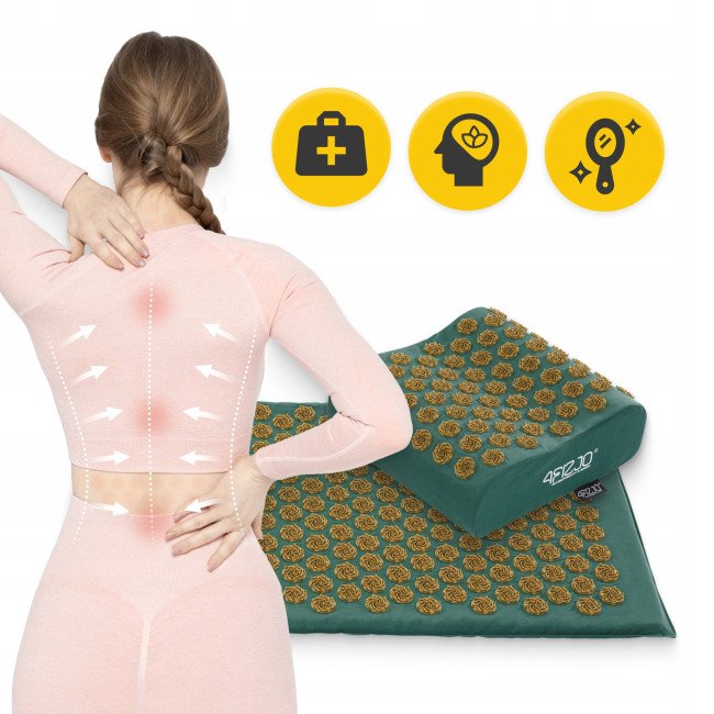 Килимок акупунктурний з подушкою 4FIZJO Ergo Mat Аплікатор Кузнєцова Navy Green/Gold (P-5907739315076)