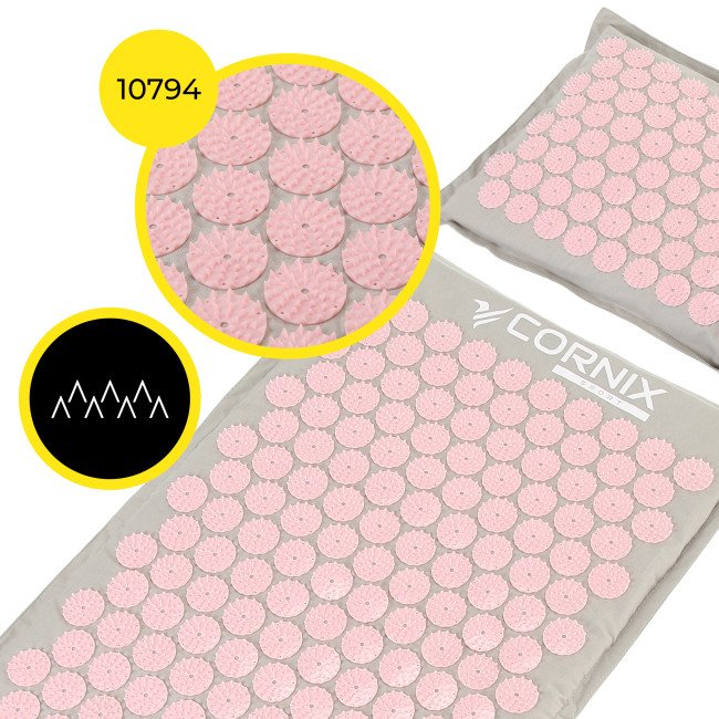 Килимок акупунктурний з подушкою Cornix Premium Mat Аплікатор Кузнєцова XR-0561 Grey/Pink