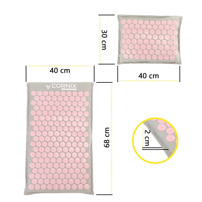 Килимок акупунктурний з подушкою Cornix Premium Mat Аплікатор Кузнєцова XR-0561 Grey/Pink