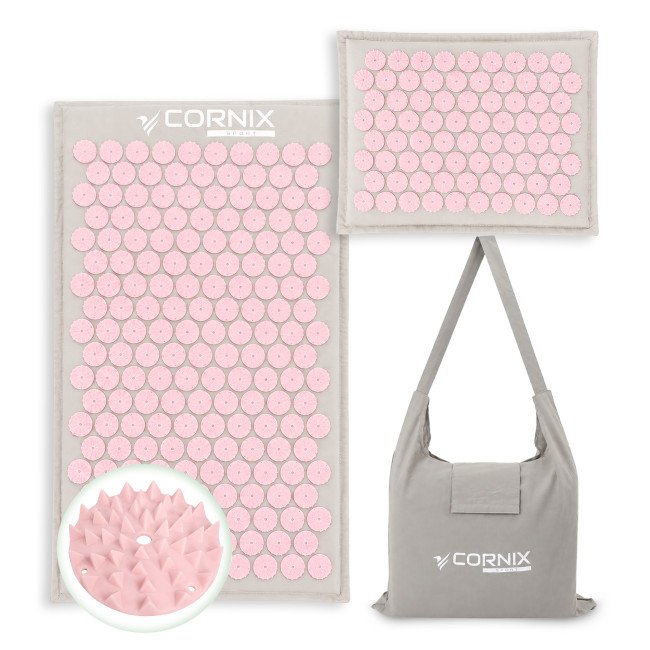 Килимок акупунктурний з подушкою Cornix Premium Mat Аплікатор Кузнєцова XR-0561 Grey/Pink