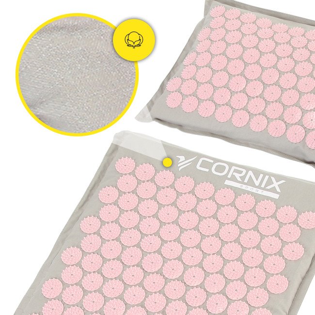 Килимок акупунктурний з подушкою Cornix Premium Mat Аплікатор Кузнєцова XR-0561 Grey/Pink