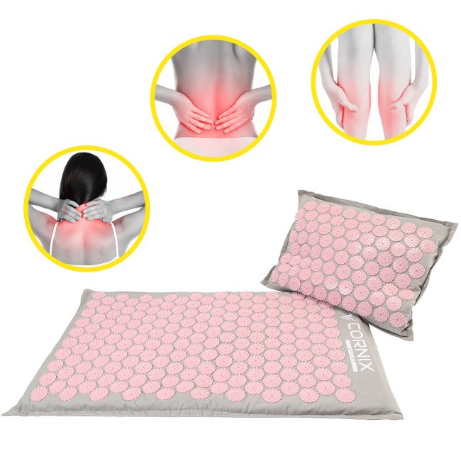 Килимок акупунктурний з подушкою Cornix Premium Mat Аплікатор Кузнєцова XR-0561 Grey/Pink