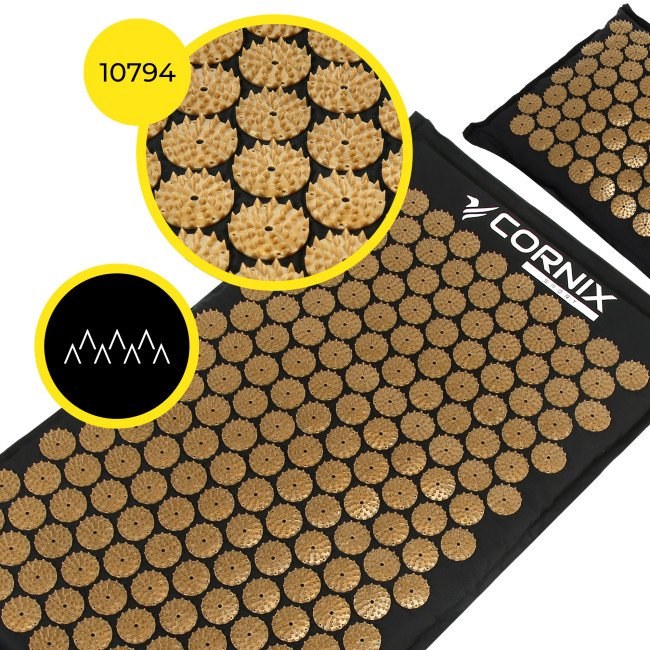 Килимок акупунктурний з подушкою Cornix Premium Mat Аплікатор Кузнєцова XR-0562 Black/Gold