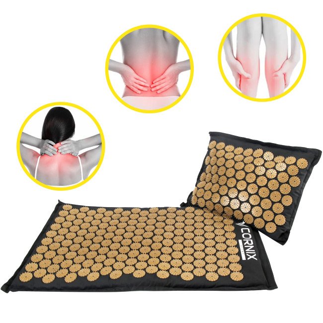 Килимок акупунктурний з подушкою Cornix Premium Mat Аплікатор Кузнєцова XR-0562 Black/Gold