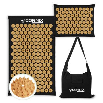 Килимок акупунктурний з подушкою Cornix Premium Mat Аплікатор Кузнєцова XR-0562 Black/Gold