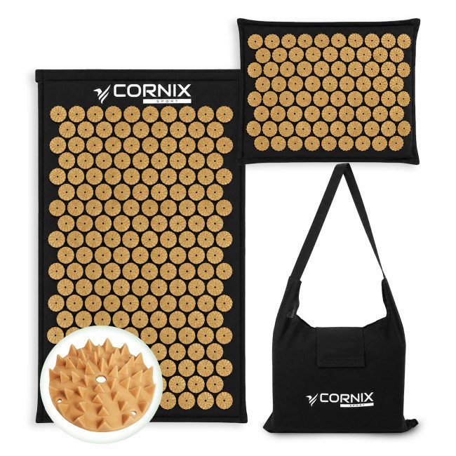 Килимок акупунктурний з подушкою Cornix Premium Mat Аплікатор Кузнєцова XR-0562 Black/Gold