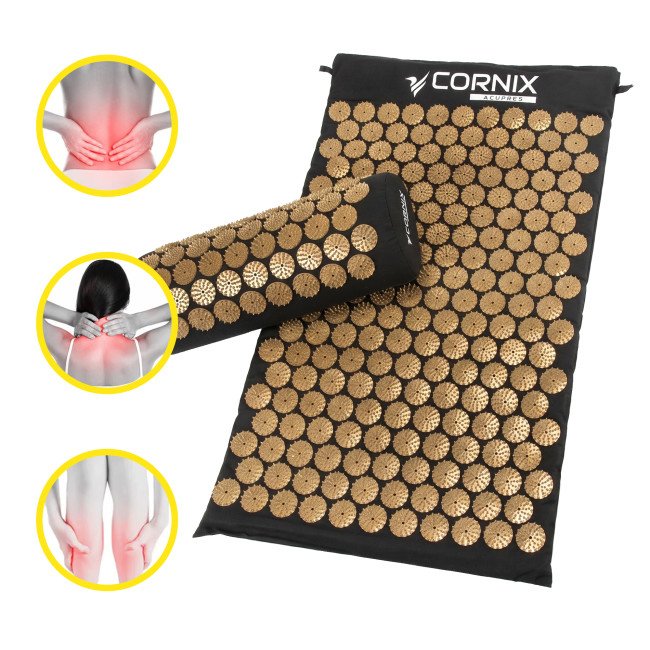 Килимок акупунктурний з валиком Cornix Classic Mat Аплікатор Кузнєцова XR-0494 Black/Gold