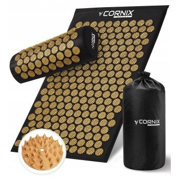 Килимок акупунктурний з валиком Cornix Classic Mat Аплікатор Кузнєцова XR-0494 Black/Gold