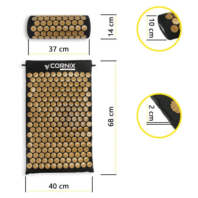 Килимок акупунктурний з валиком Cornix Classic Mat Аплікатор Кузнєцова XR-0494 Black/Gold