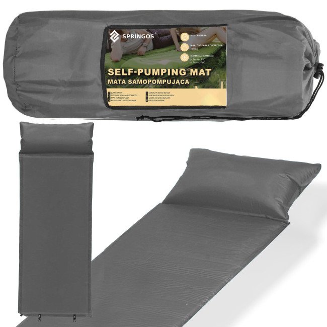 Килимок самонадувний Springos 186 x 53 x 2.5 см з подушкою PM035