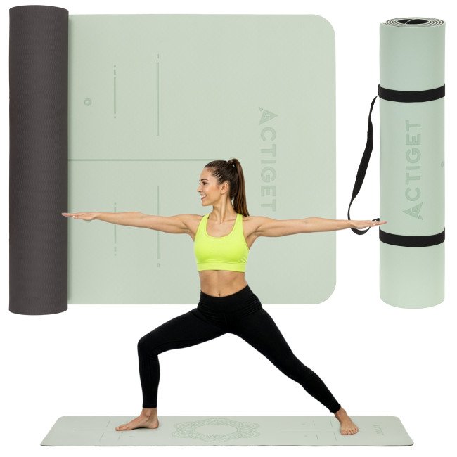 Килимок спортивний Actiget TPE 183 x 61 x 0.6 см для йоги та фітнесу ACT0022 Mint/Black