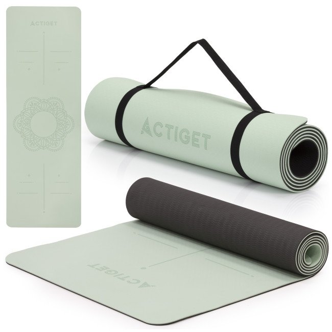 Килимок спортивний Actiget TPE 183 x 61 x 0.6 см для йоги та фітнесу ACT0022 Mint/Black