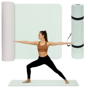 Килимок спортивний Actiget TPE 183 x 61 x 0.6 см для йоги та фітнесу ACT0024 Mint/Grey