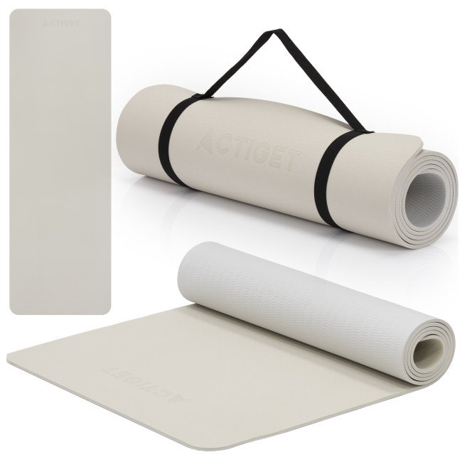 Килимок спортивний Actiget TPE 183 x 61 x 0.6 см для йоги та фітнесу ACT0025 Biege/Grey