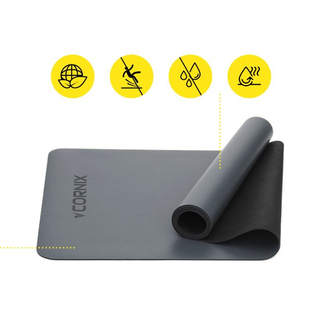 Килимок спортивний Cornix PU 183 x 68 x 0.4 см для йоги та фітнесу XR-0320 Grey