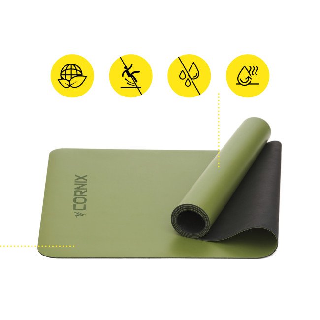 Килимок спортивний Cornix PU 183 x 68 x 0.4 см для йоги та фітнесу XR-0321 Green