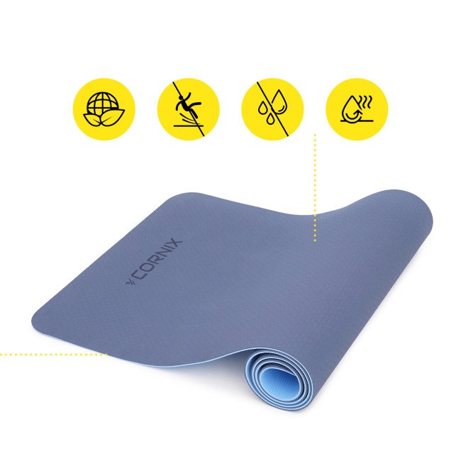 Килимок спортивний Cornix TPE 183 x 61 x 0.6 см для йоги та фітнесу XR-0003 Blue/Sky Blue