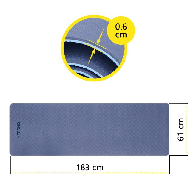Килимок спортивний Cornix TPE 183 x 61 x 0.6 см для йоги та фітнесу XR-0003 Blue/Sky Blue