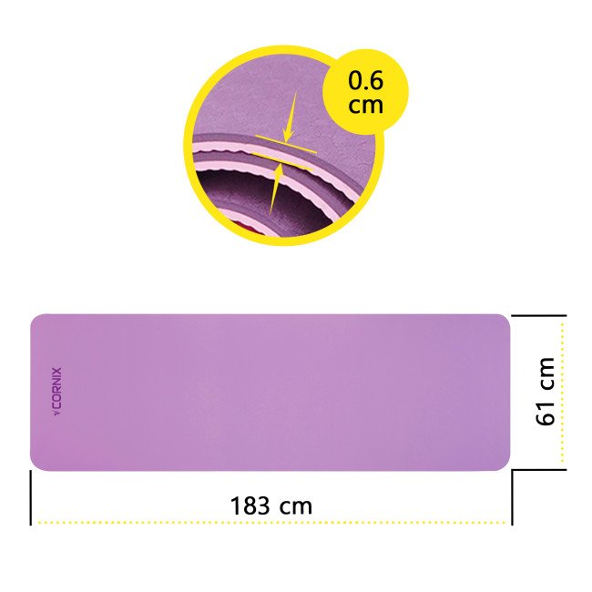 Килимок спортивний Cornix TPE 183 x 61 x 0.6 см для йоги та фітнесу XR-0007 Plum/Rose